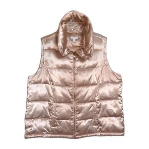 Charter Club Women's Metallic Gold Puffer Quilted Zip Vest Plus Size 2X XLNT